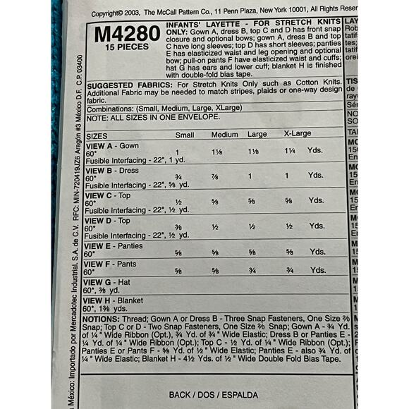 McCalls 4280 sewing pattern Baby layette blanket sleeper top pant hot top - Picture 3 of 8